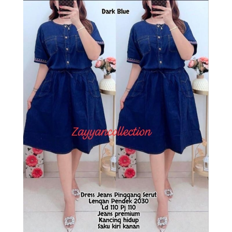 Jual Dress jeans Korea serut tali ikat pinggang /baju wanita saku kaki dress  jeans HQ | Shopee Indonesia