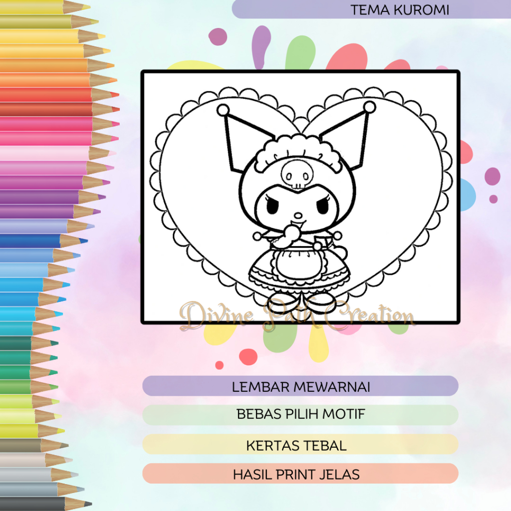 Jual LEMBAR MEWARNAI ANAK / KERTAS MEWARNAI TEMA KUROMI / COLORING ...