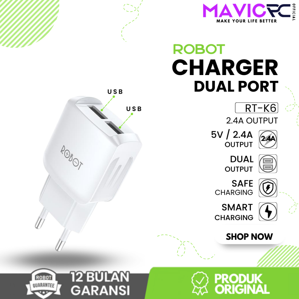 Jual Per Pcs Robot Rt K Travel Charger Adaptor Batok Charger Dual