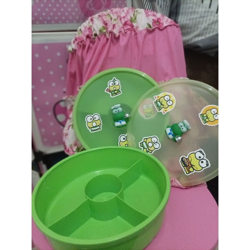 Jual lunch box catering/ tempat makan bulat 3 sekat hijau keropi