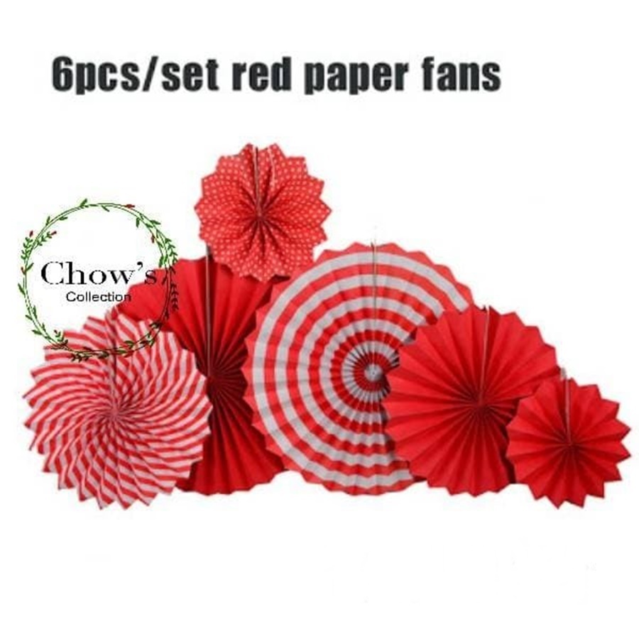 Jual Paperfan / Set Red Paper Fan / Paper Flower Merah Set 6 in 1