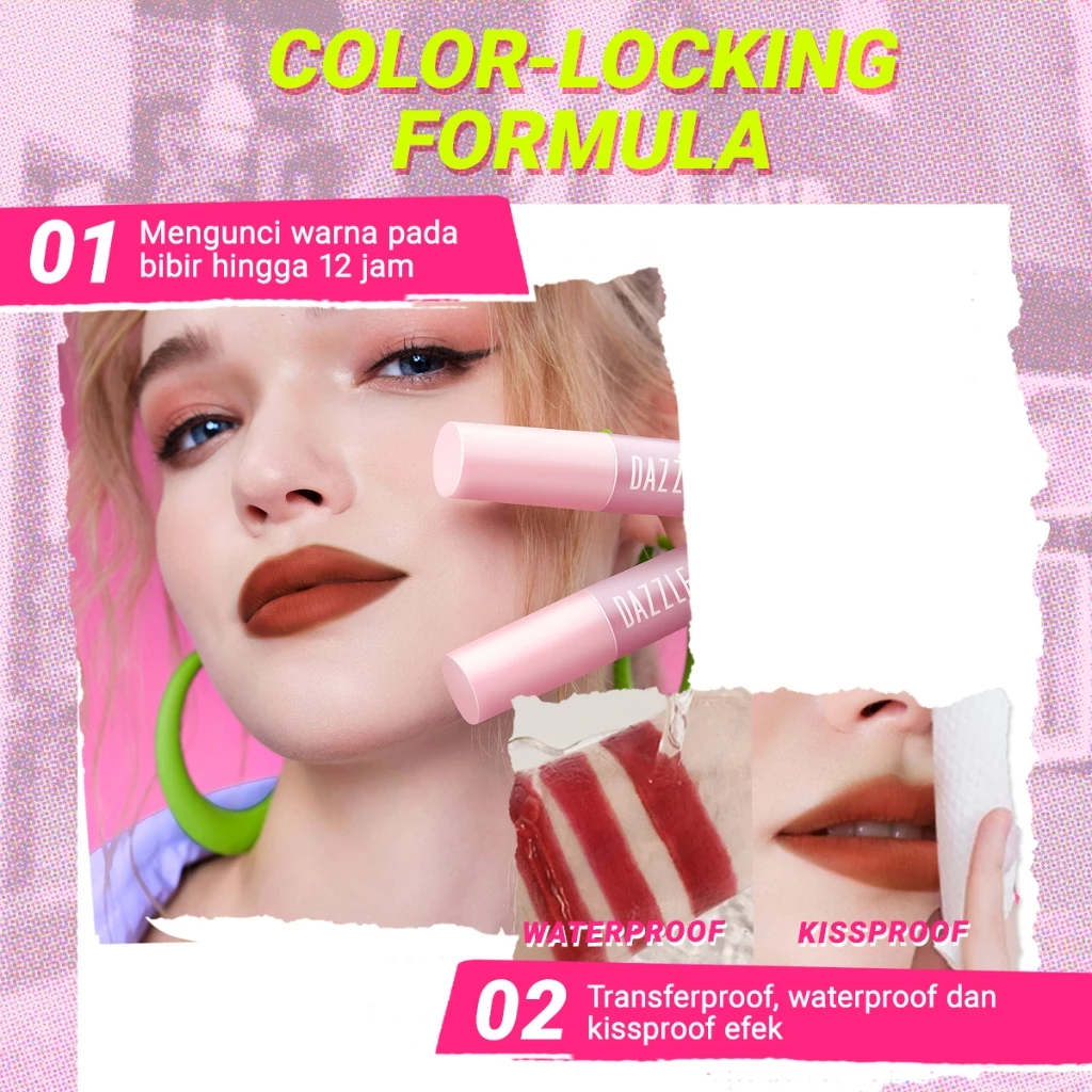 Dazzle Me Lip Cream Matte Finish Tahan Lama dan Transferproof dengan Pigmentasi Tinggi