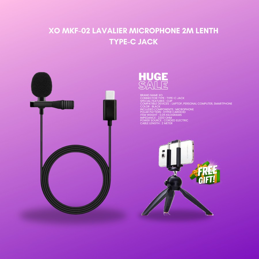 Jual XO MK-F02 Type-C Clip On Microphone Model Jepit Mic untuk youtuber buat konten / Mic untuk