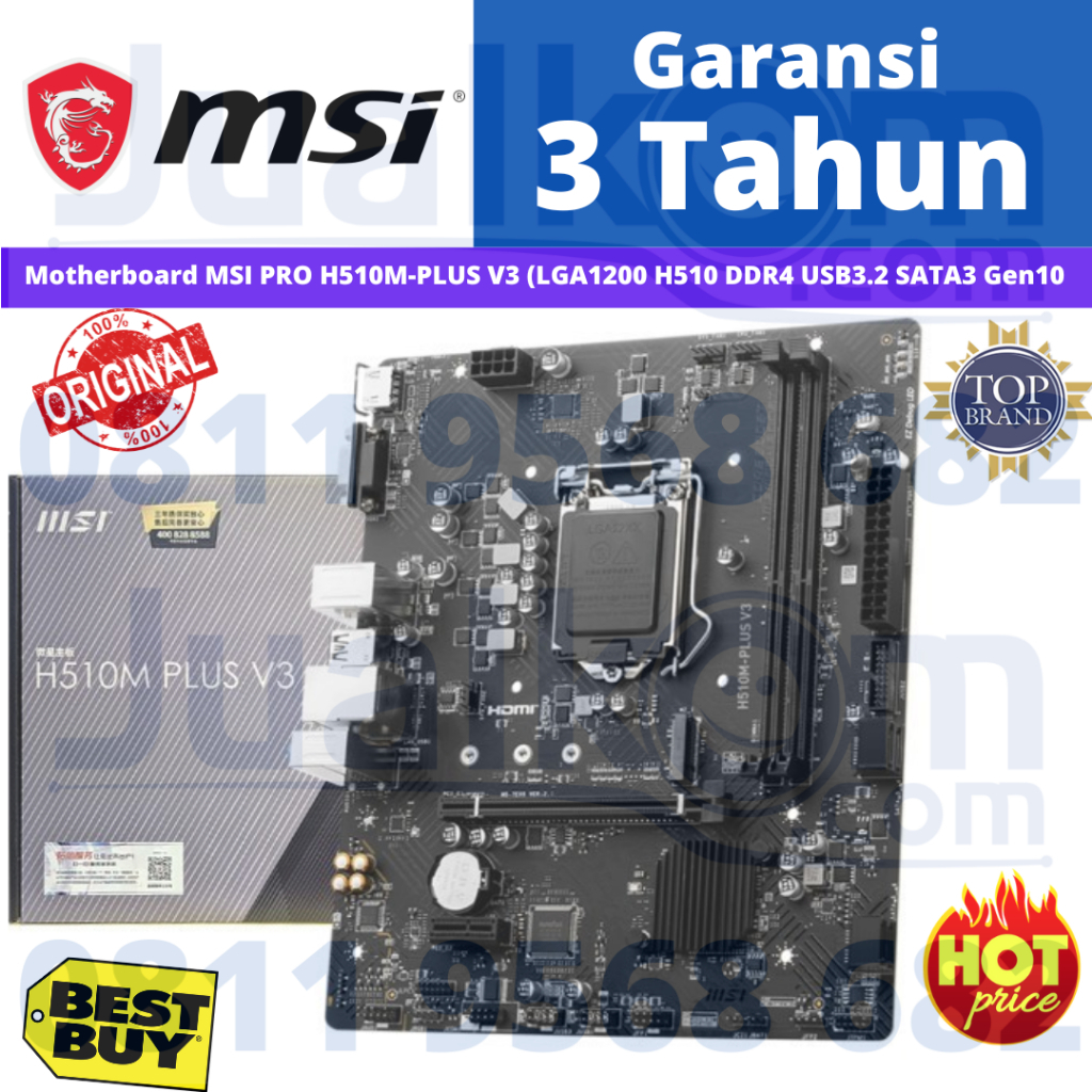 Jual Motherboard MSI PRO H510M-PLUS V3 (LGA1200, H510, DDR4, USB3.2 ...