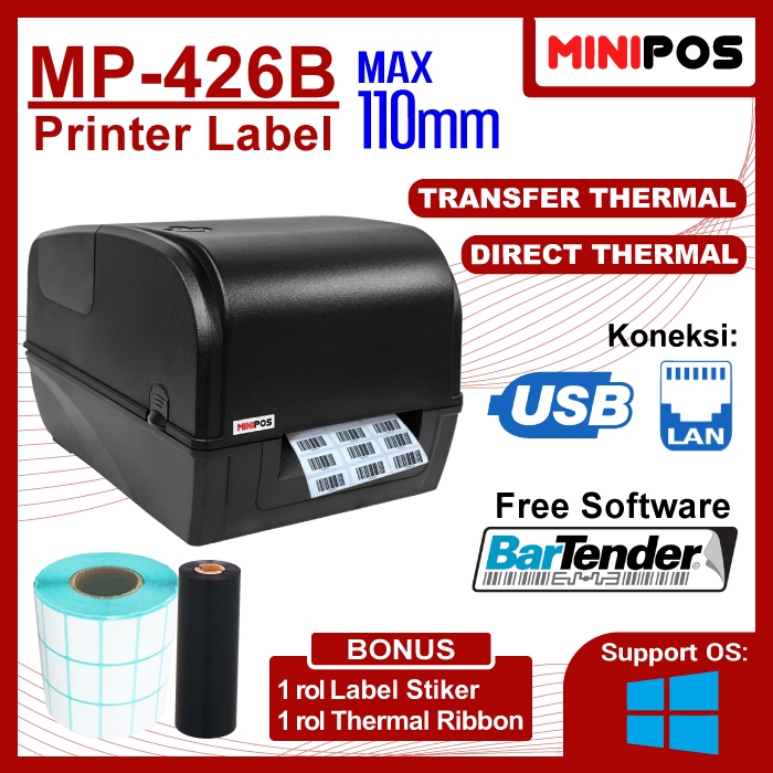 Jual Printer Barcode Label MINIPOS MP-426B Ribbon Direct Thermal Kabel ...