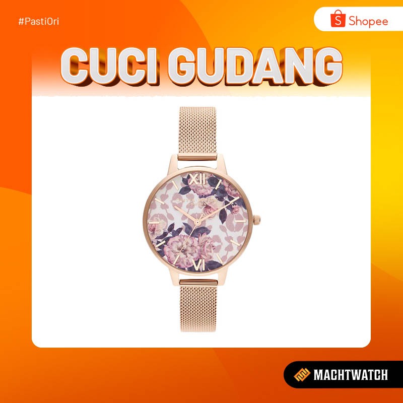 Jual Promo Cuci Gudang Jam Tangan Wanita Olivia Burton Floral OB16LP01 Vegan Wildflower Dial Rose Gold Mesh Strap Shopee Indonesia