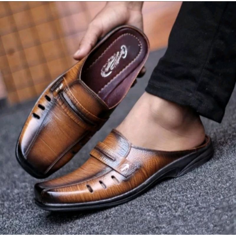 Jual Sepatu Selop Kulit Asli Pria Bustong Sepatu Sandal Slop Kulit