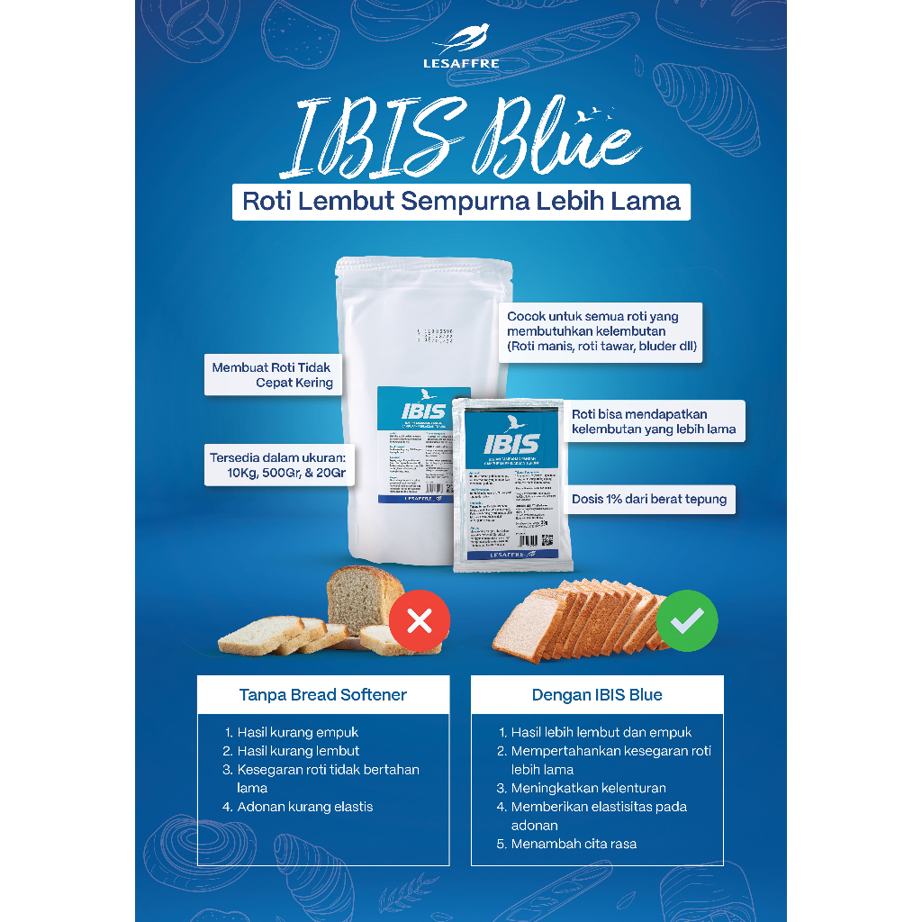 Jual Bundling IBIS Blue Sachet, Pelembut roti isi 2 pack (8 sachet ...