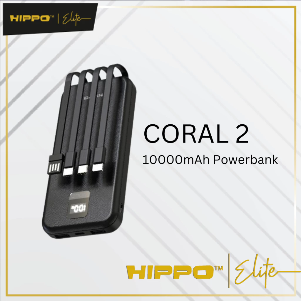 Hippo Powerbank Coral2 10000MAH BLACK Output 2.4A Smart Detect Charger Flight Friendly Power Bank