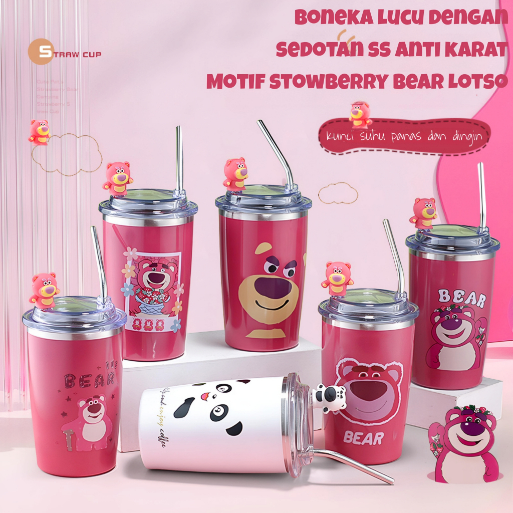 Jual Termos Tumbler Minum Lotso Ml Strawberry Bear Termos Botol Minum Lotso Dengan Sedotan