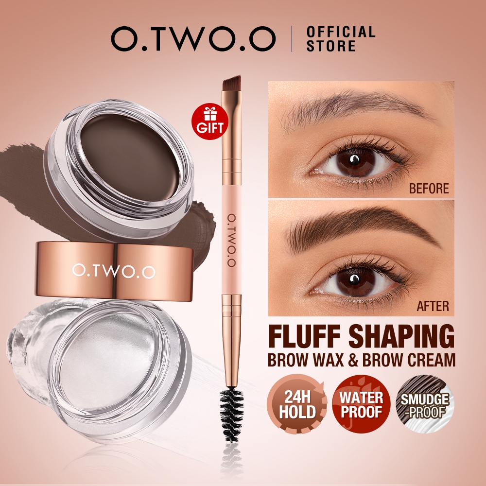 Jual O.TWO.O 2 In 1 Eyebrow Cream& Bow Wax With Brush 3 Colors Long ...