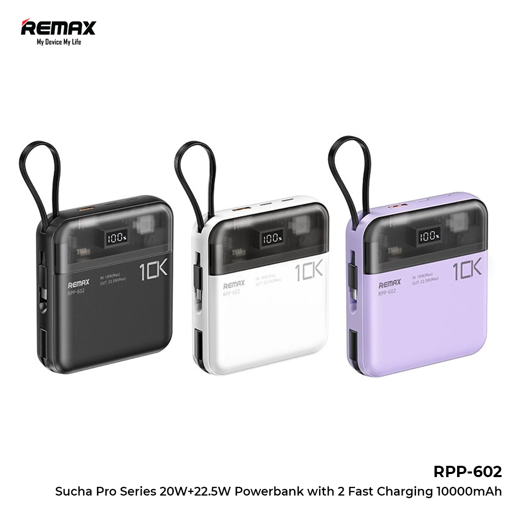 Remax Powerbank Fast 10000mAh 20W+22.5W Build Cable iPh+Type-C RPP-602