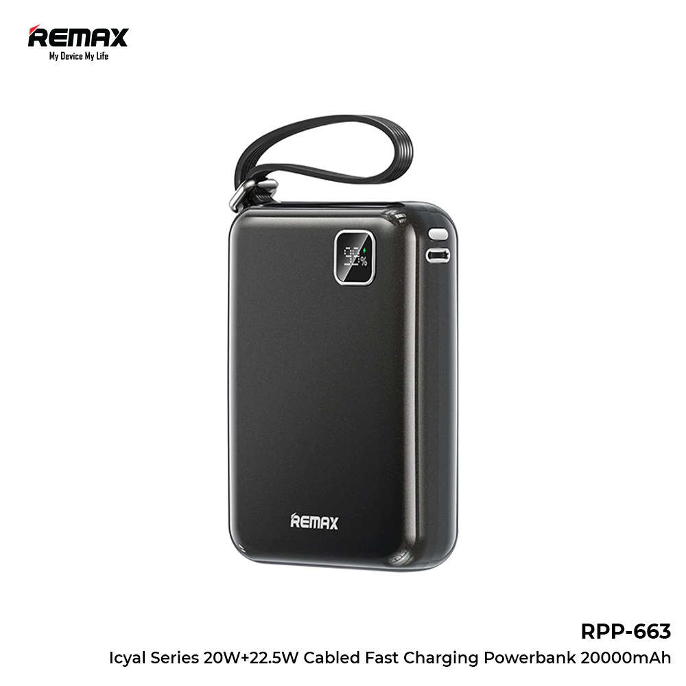 Remax Powerbank 20000mAh Flight Friendly Fast Charging 22,5W+20W Build Cable Type-C+iPh RPP-663