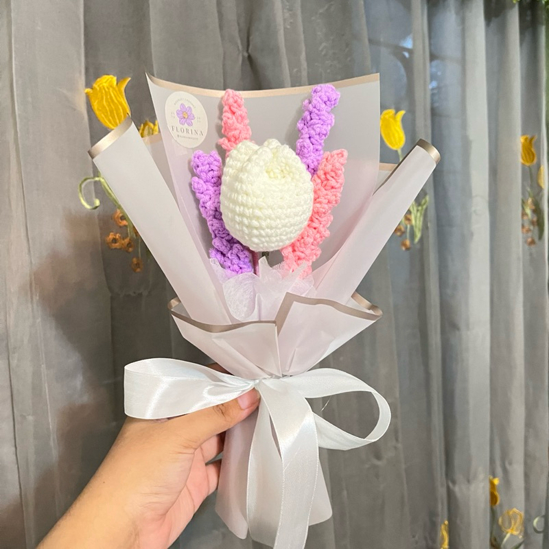 Jual Mini Buket Bunga Rajut Tulip dengan Lavender | Shopee Indonesia