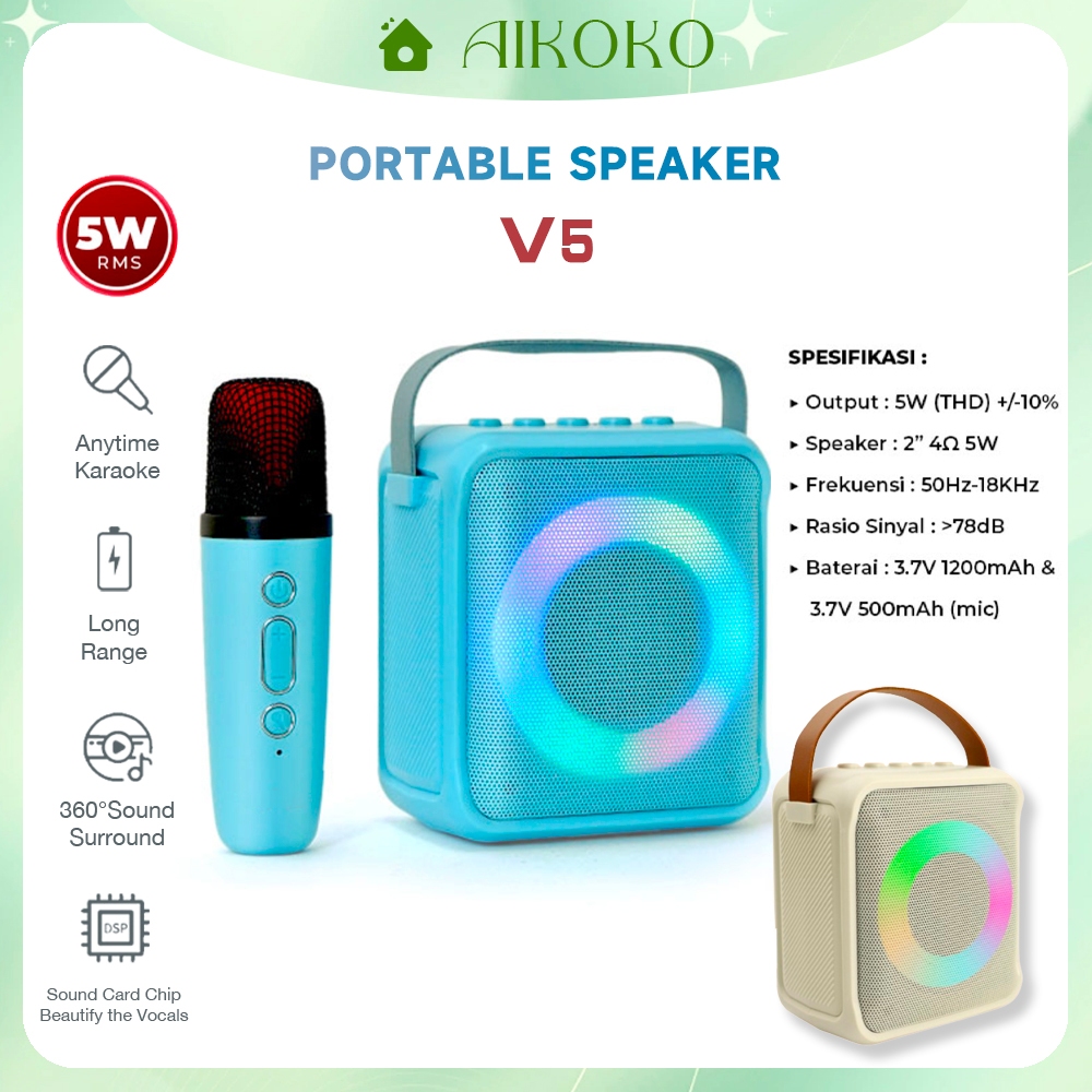 Jual V5 Bluetooth Speaker Mini 2 Inch Aktif Portable Karaoke Extra Bass ...
