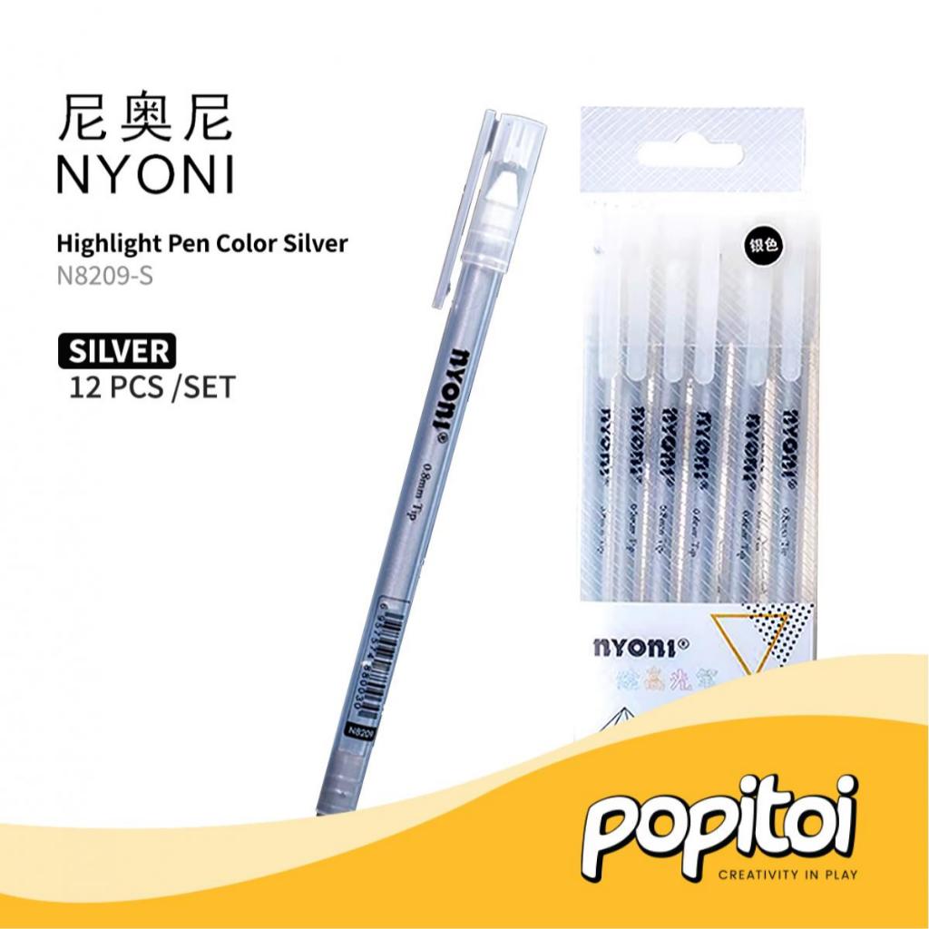Jual NYONI N8209 Highlight Pen Color Highlighter White Gold Silver
