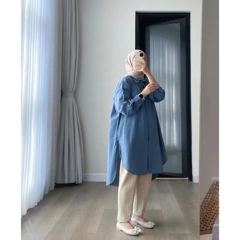 Jual Kemeja Long Tunik Oversize Kattun Linen Full Kancing New Arival Shopee Indonesia