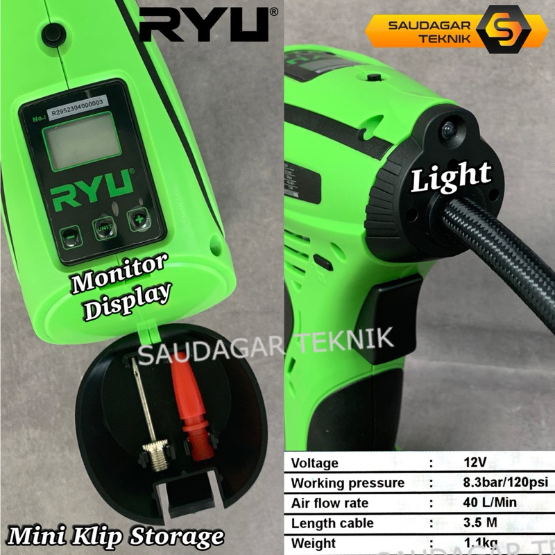 Jual Ryu Mini Air Compressor RCC 12 V Mesin Pompa Angin Ban Mobil Motor ...