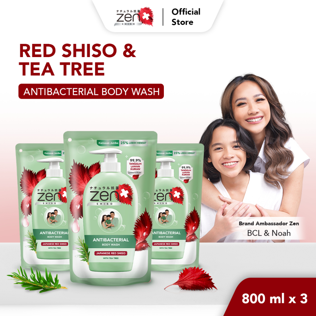 Jual Zen Antibacterial Body Wash Shiso & Tea Tree Refill 800ml isi 3pcs