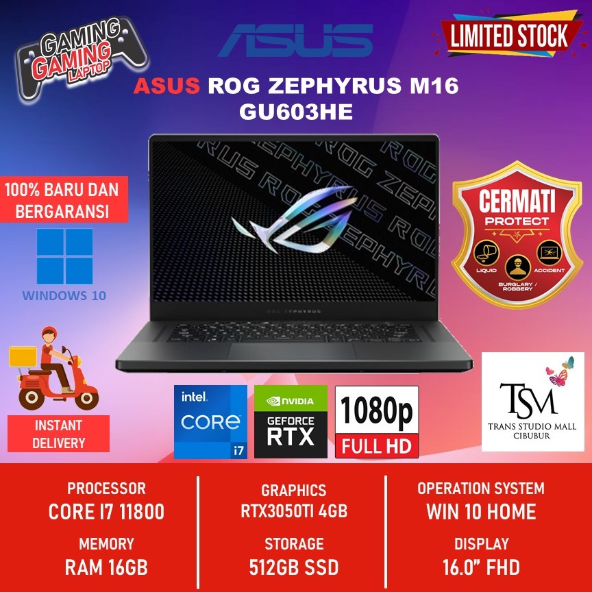 Jual Asus ROG Zephyrus M16 GU603HE i7 11800 RTX3050TI 4GB Ram 16GB ...