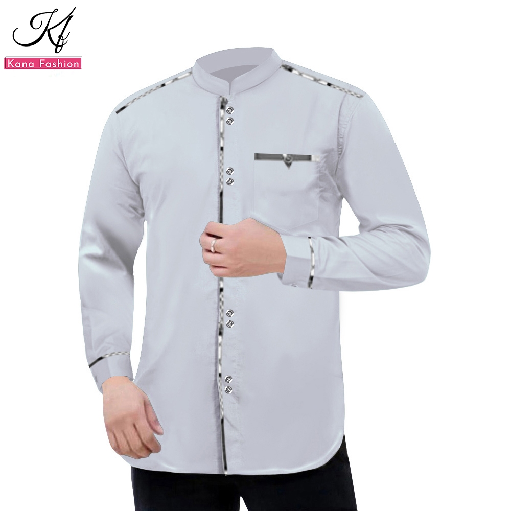 Kana Fashion Baju Koko Dewasa Muslim Kombinasi Batik Lengan Panjang Bahan Adem Serap Keringat Terkini