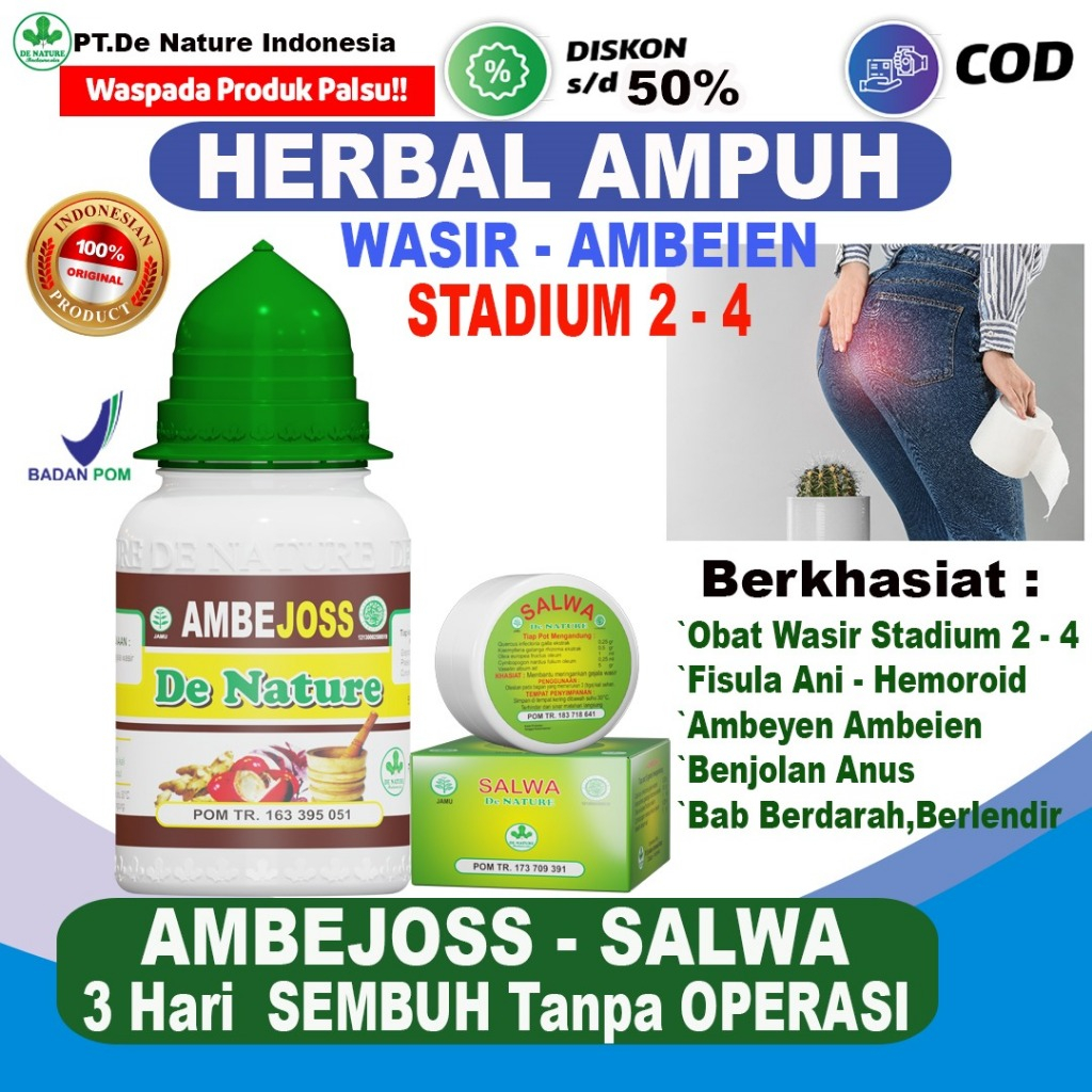 Ambejoss Salwa Obat Herbal Wasir ambeien Stadium 4 Bab berdarah benjolan anus Asli Original De Nature Indonesia