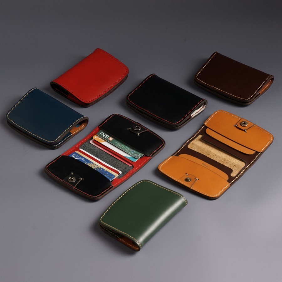 Jual Dompet kartu lipat kulit asli model dua warna card wallet kancing ...