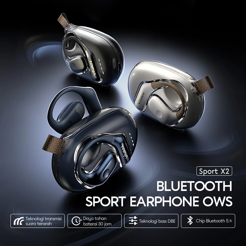 VIVAN SPORT X2 OWS Open Ear True Wireless Earbuds IPX5 Dual ENC BT5.4 Low Latency Garansi 12 Bulan