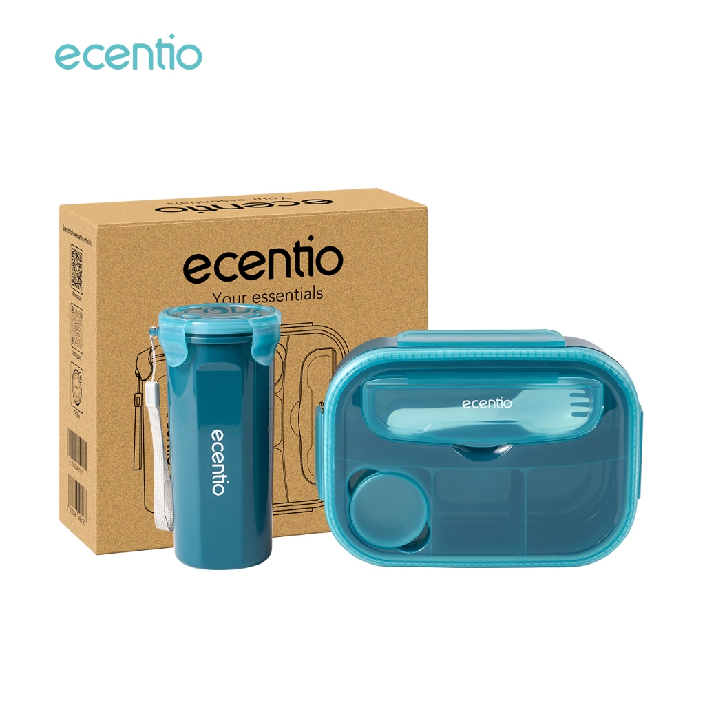 [3pcs set] ecentio & FOODI lunch box set 4 Grid tempat bekal makan dan  tempat minum anak kotak makan anti tumpah/Free Sendok/Kotak Bekal SET Anak  ...
