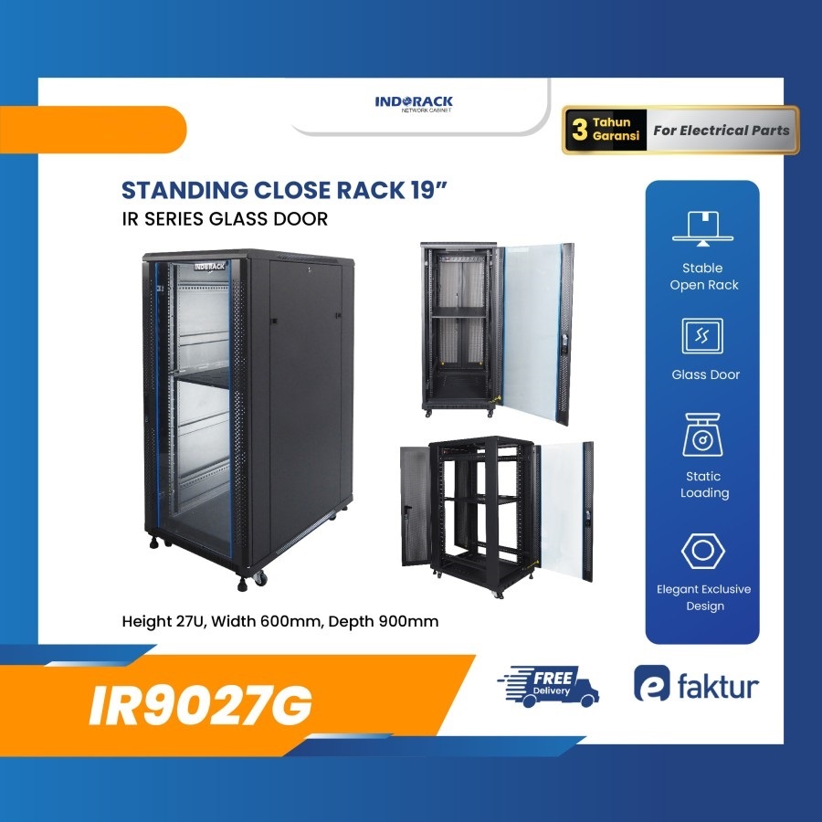 Jual IR9027G - 27U Close Rack Depth 900mm Glass Door 19