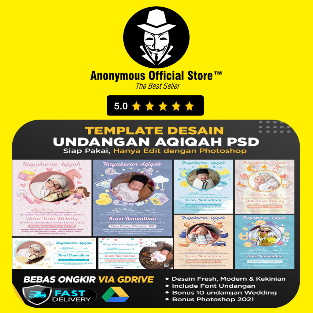 Jual TEMPLATE DESAIN UNDANGAN TASYAKURAN SYUKURAN AQIQAH KEKINIAN