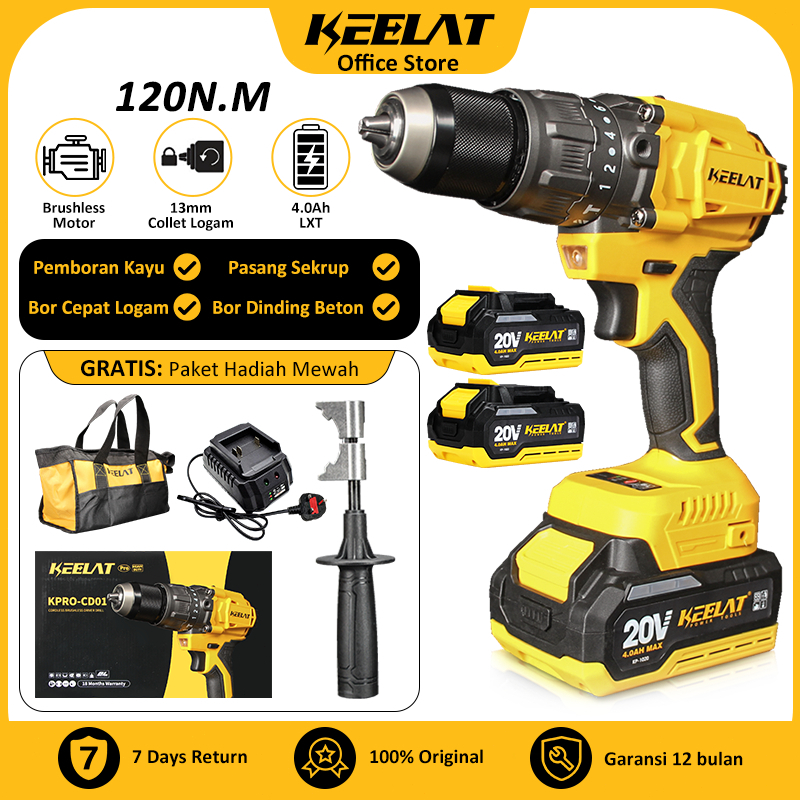 Jual KEELAT KPROCD01 120NM 13MM Brushless Mesin Bor Tugas Berat