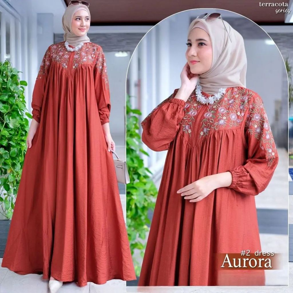 Jual Zuca Shop Aurora Maxi Dress Kondangan Wanita Dewasa Bahan Cringkle Airflow Mix Bordir