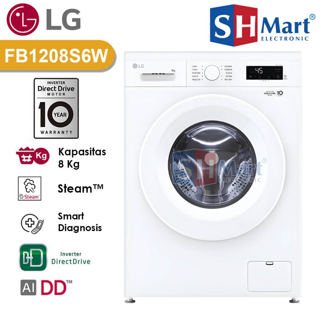 Jual MESIN CUCI LG FRONT LOADING KAPASITAS 8 KG FB1208S6W GARANSI RESMI ...