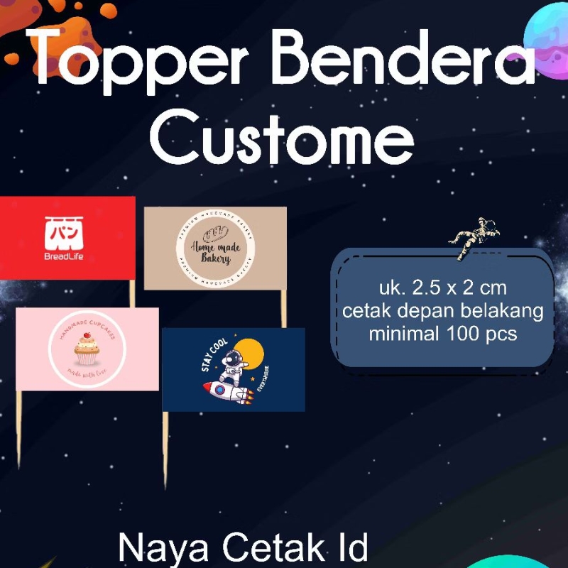 Jual topper bendera uk. 2.5 x 2 cm custome, topper kue, daging, bendera ...