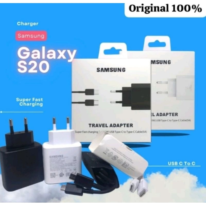 TC ADAPTER CHARGER SAMSUNG S20 45W TA-845 USB DATA CABLE C to C FAST  CHARGING ORIGINAL