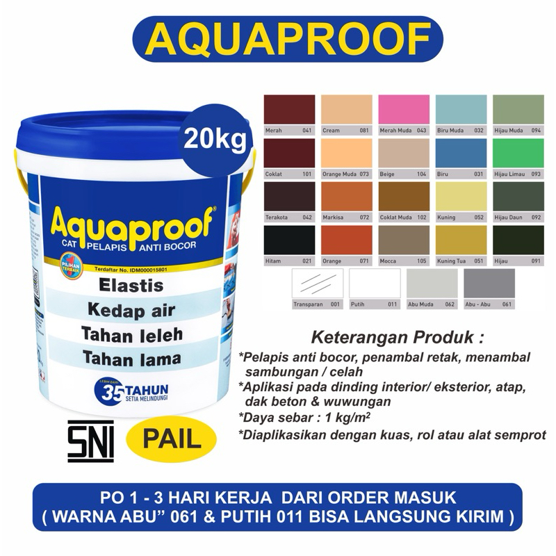 Jual Aquaproof Pail 20kg Cat Pelapis Anti Bocor Aqua Proof 20 Kg Warna Po 1 3 Hr Kerja 0852