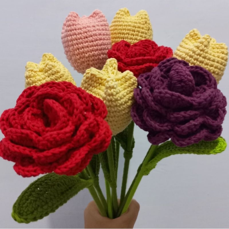 Jual DL-Bucket Bouquet Bunga Rajut Handmade Tulip Buket Pink Pastel ...