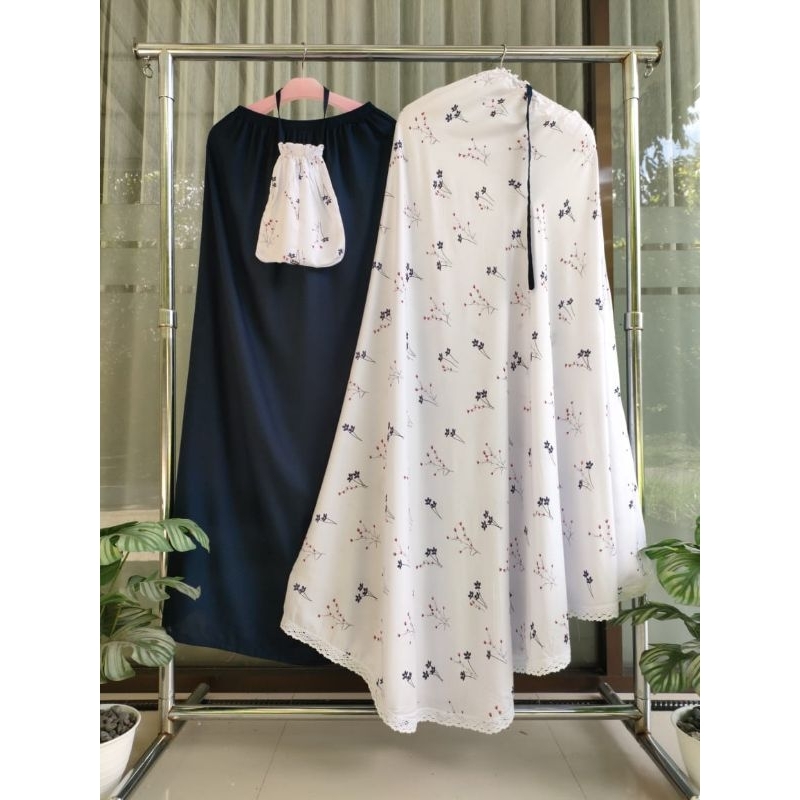 Mukena Rayon Putih Motip Dewasa Printing Free Tas (Kerut Kening)