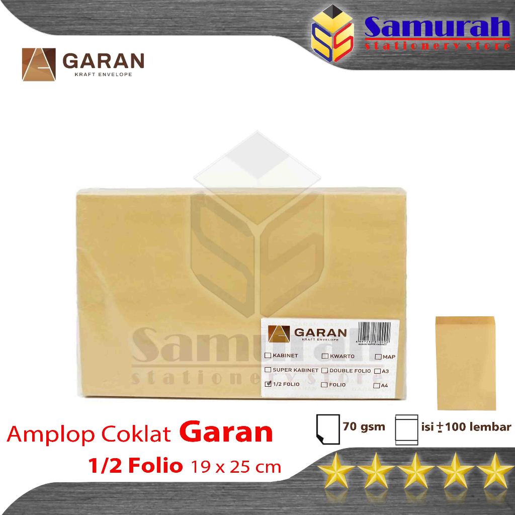 Jual Amplop Kertas Coklat GARAN Ukuran 1/2 Folio 19 x 25 cm 1 pak isi ...