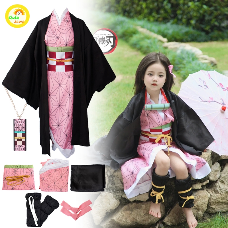 Kostum Cosplay Anime Jepang Anak Anime Demon Slayer Kids Anak Nezuko Kamado Demon Slayer Anak Kamado Nezuko Kocho Shinobu