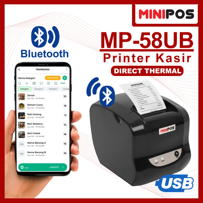 Jual Printer Thermal 58mm USB Bluetooth MP58UB Premium Glossy Head