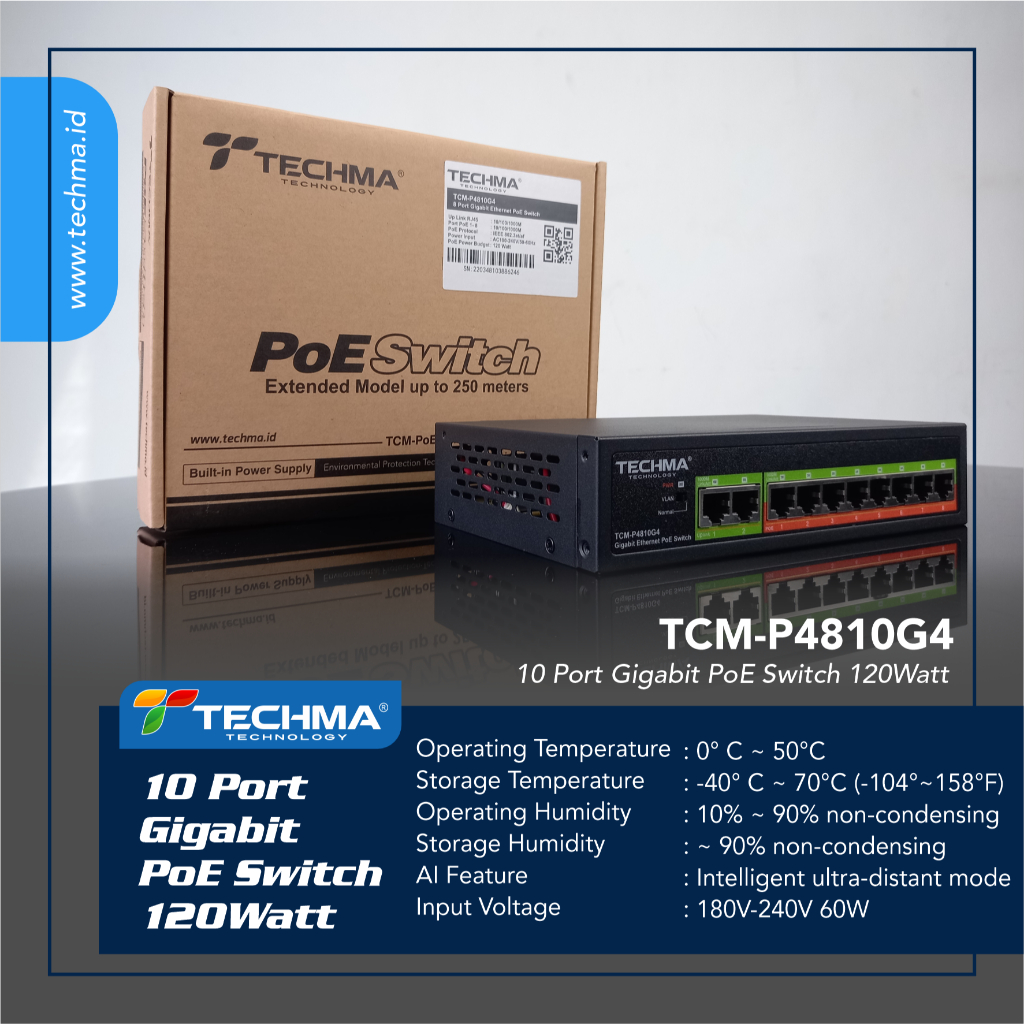 Jual TECHMA TCM-P4810G4 10Port Full Gigabit PoE Power Switch | Shopee ...