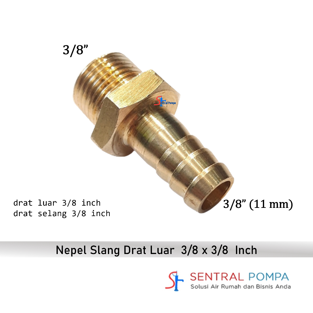 Jual Konektor Selang Kuningan Nepel Slang Drat Luar 3/8