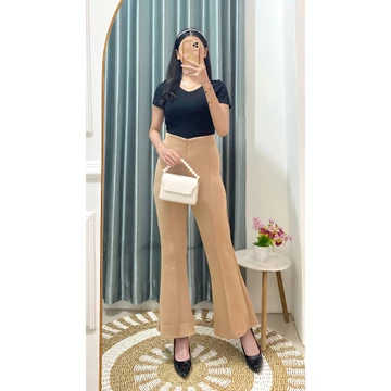 Flare Pants Celana KULLOT Highwaist Scuba Premium Resleting Cullote Highwaist Big Size BB 40 105