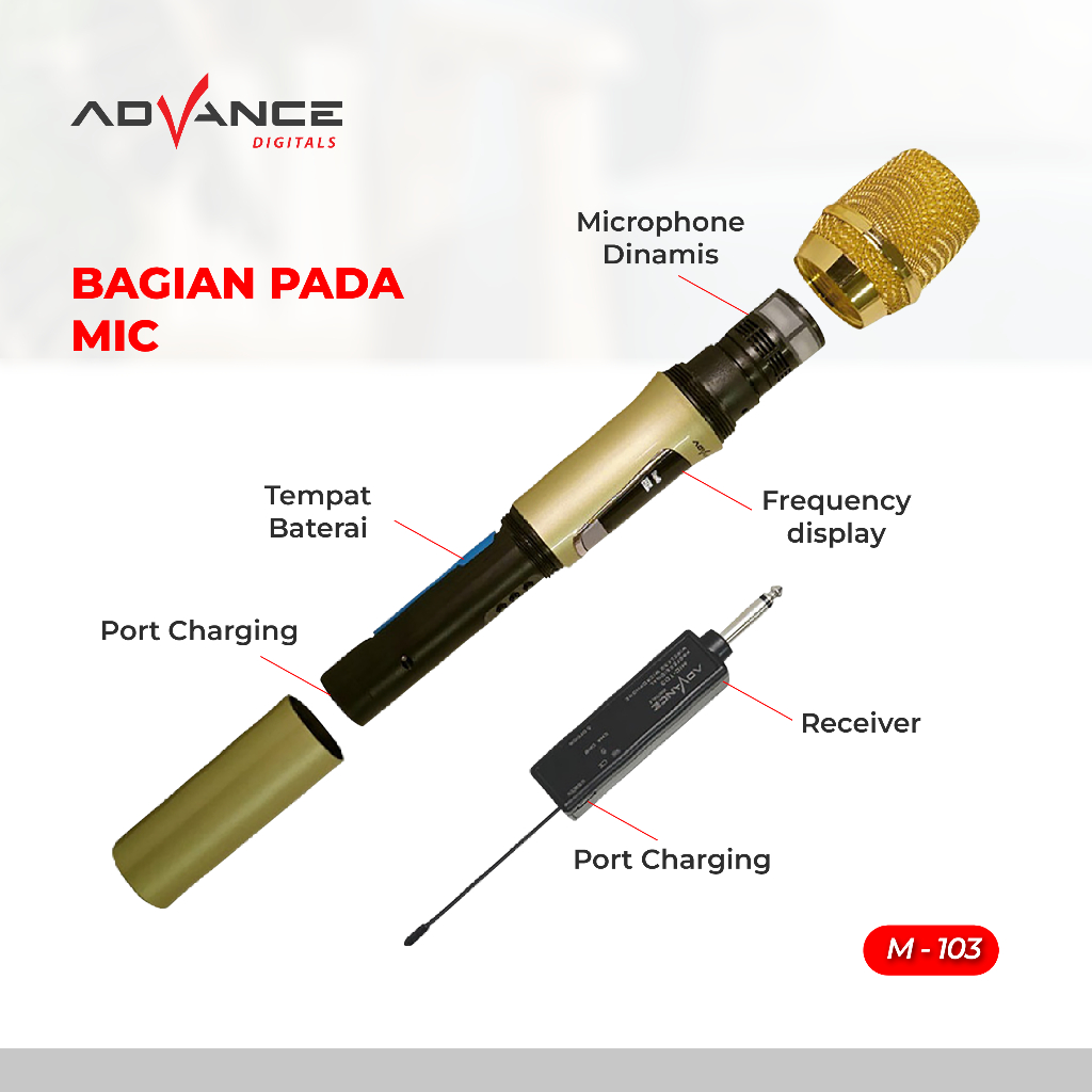 Jual 【COD】Advance Mic103 Microphone Profesional Mic Wireless Gold Can ...