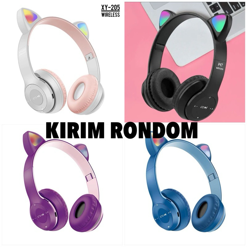 Jual Headset Headphone bluetooth gaming kucing android bass LED Light with Mic /Foldable HiFi