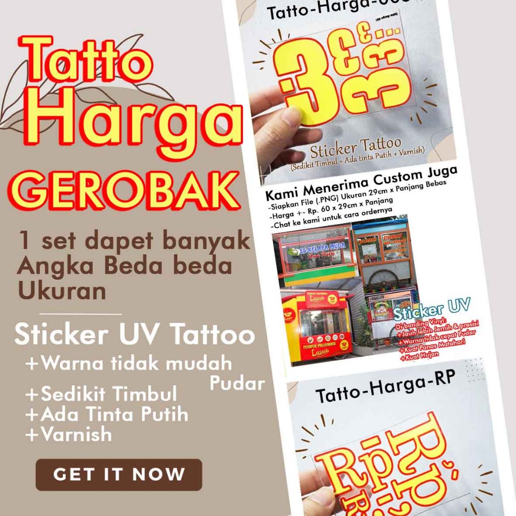 Jual Sticker UV Stiker Gerobak Kaki 5 Franchise Tato Tattoo Angka Harga ...