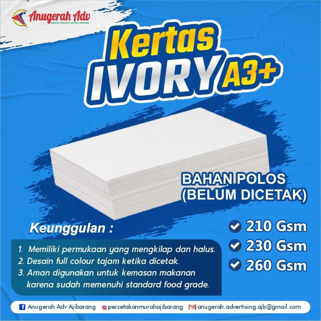 Jual KERTAS IVORY 210gr A3+ | ART KARTON 210gr A3+ (31X47cm) | Shopee ...