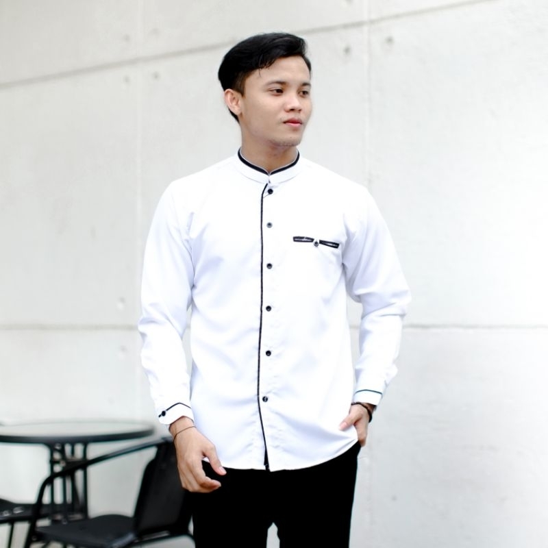 Baju Koko Elrumi Lengan Panjang Pria Dewasa Katun Polos Motif List Bisa COD
